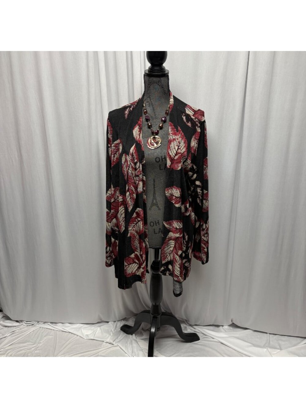 Southern Lady Open Front Cardigan Womens Size XL Black Red Long Sleeve Stretchy